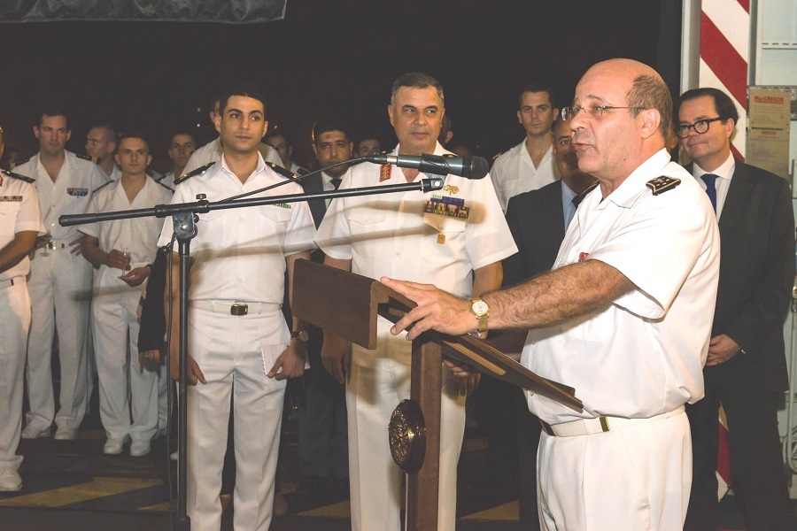 L'amiral Christophe Prazuck, Chef d‘état-major de la Marine, s’adresse à une promotion de cadets de la Marine égyptienne