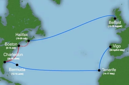 Le trajet du Tall Ships Atlantic Challenge 2009